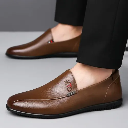 Men's Casual Leather Shoes Slip-On Driving Soft Bottom Breathable round Toe Fashion Single Shoes Comfortable Soft Surface