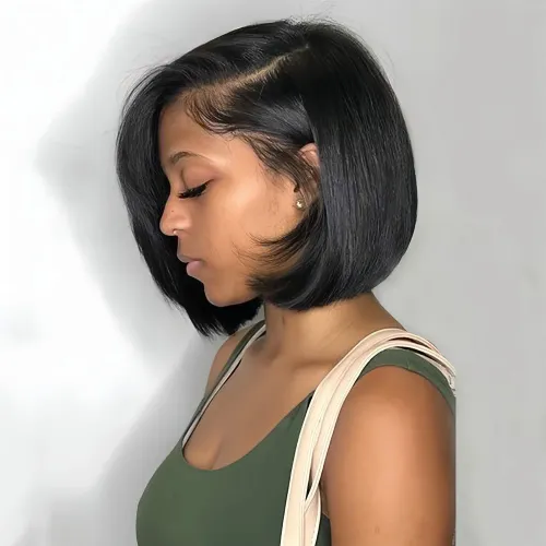 12Inch Best-selling wig female side part bobo short straight hair fashion black high temperature silk full head cover