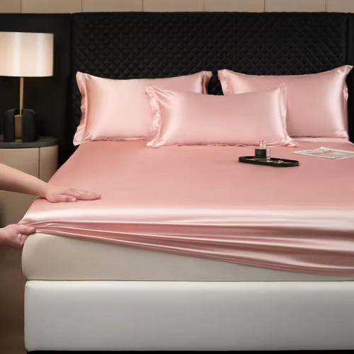 ✨ 3-Piece Ice Silk Fitted Sheet Set, 1 Fitted Sheet + 2 Pillowcases, Silky Smooth Cooling & Breathable Bed Sheets with Stretchy Elastic Fit for 10–18cm Mattresses