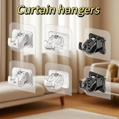 2 or 4PCS Nail-Free Adjustable Curtain Rod Holders Clamp Hooks Kitchen Bathroom Door Self-adhesive Hook Home Accessories Wall Hook