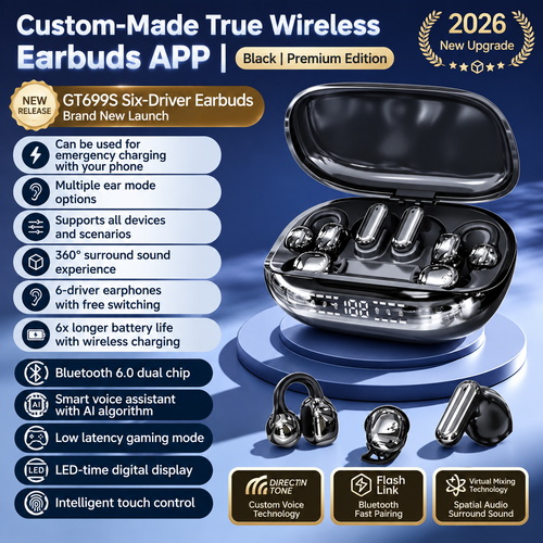 3-IN-1 Chargeable Wireless Audio Headset Combo - Portable Stereo Headphones with Power Bank Case, 6-Piece Electronic Set (In-Ear, Clip-On, Sleep) for Calls Gaming
