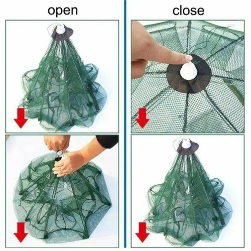 Durable Nylon Mesh Magic Fishing Trap Green Foldable Shrimp Cage Easy Throw Full Automatic Crab Fish Net Outdoor