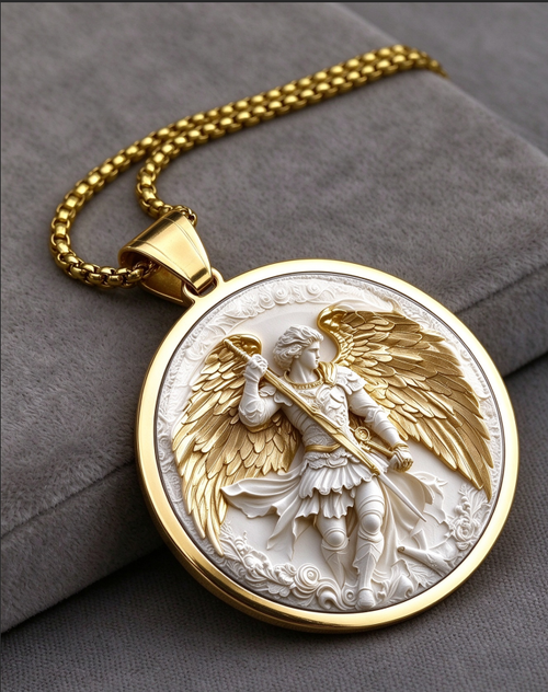 SAINT MICHAEL PROTECT US Archangel Stainless Steel Glass Medal Necklaces Chain  Necklace Amulet Jewelry