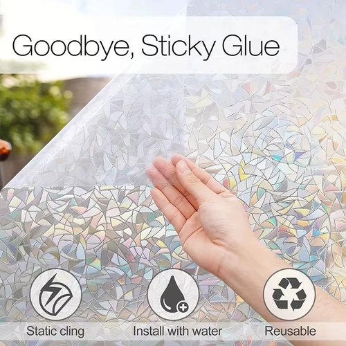 🌈3D Rainbow Privacy Window Film – No-Glue Static Cling Glass Film for Bathroom & Home Windows✨