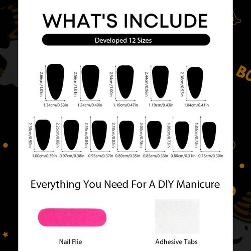 24 piece 3D cat eye fake nail patch horror green almond shaped bat ghost head bone wearable fake nail tip manicure set