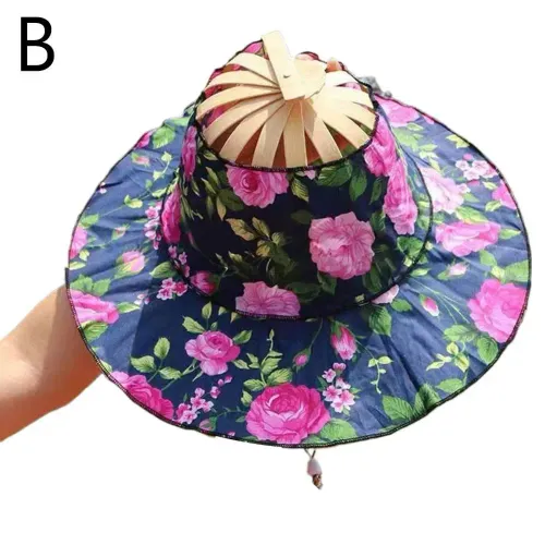 Outdoor Sports Beach Sun Shading Fashion Bamboo Fan Hat Foldable Bamboo Multifunctional Tourism Fan Hat Decoration