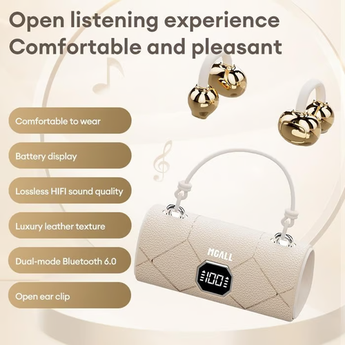 Fashionable Clip-On Wireless Headphones with Handbag‑Style Light‑Luxury Leather Texture