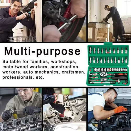 46Pc Auto Maintenance Vehicle-mounted Socket Repair Set Family Tools Factory Sale Auto Repair Combination Ratchet Wrench Toolbox
