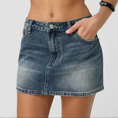 Casual Streetwear Bodycon Jeans Skirt Summer Trendy Wrap Hip Dress