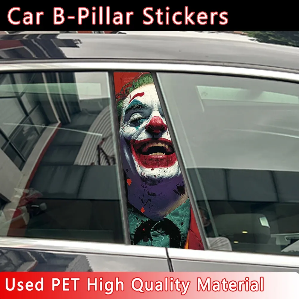 2PCS Laughing Man Car B-pillar Stickers PET Waterproof Auto Center Pillar Sunscreen Decals Funny Decors self-adhesive