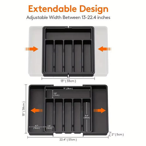 Multi Compartment Expandable Kitchen Drawer Organizer Plastic Cutlery Tray Silverware Utensil Storage Divider for Flatware