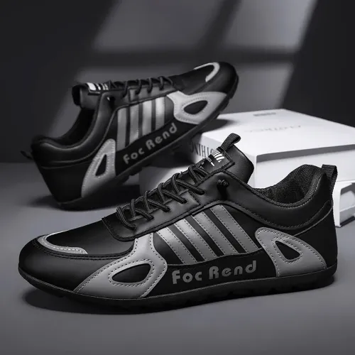 Casual Sports Shoes Slip-on Men Leather Shoes Flat Bottomed Skateboard Board Shoes Walking Travel Leisure Running Sneakers