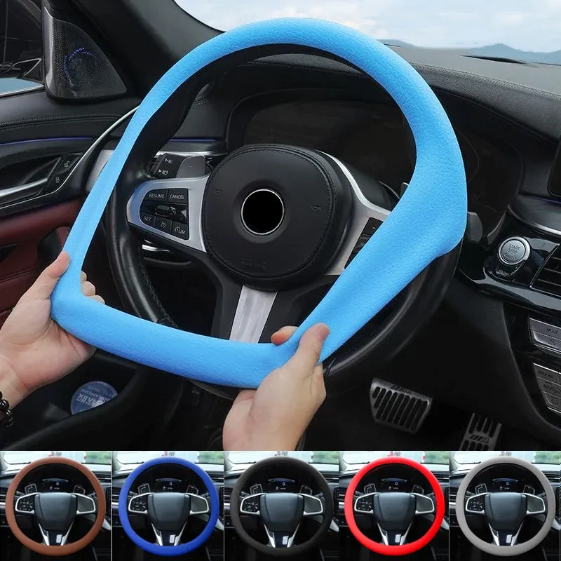 2PCS Car Silicone Steering Wheel Cover Men's And Women's Summer Fashion Sweat Wicking Non-slip All-season Model Thin And Soft