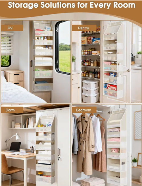 6-layer Large Grid Non-woven Storage Bag Suspended on door for bedroom Living room