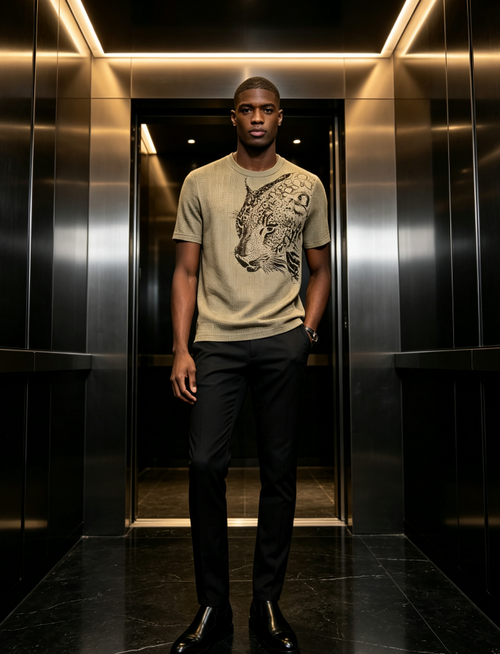 Men Textured Mesh Leopard Graphic Short Sleeve T-Shirt