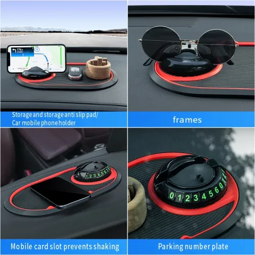 Three in one anti-skid pad for car, center console, car phone number plate display bracket