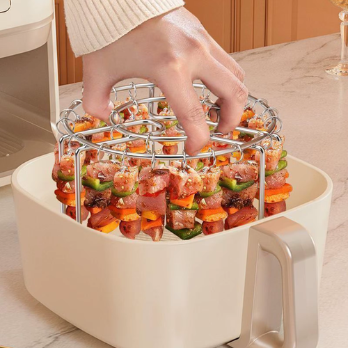 3-Piece Air Fryer Grill Rack Set – Round, Multi-Prong, Detachable Hanging Skewer Rack (Each rack includes 24 skewers)