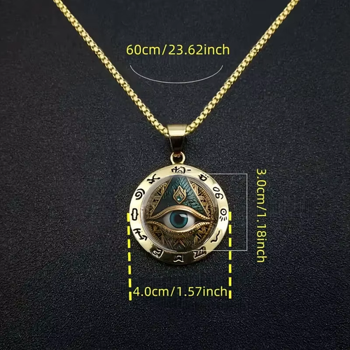 Hieroglyphic Eye Pattern Glass Pendant Zinc Alloy Artifact-Style Statement Necklace for Women Fashion Jewelry Accessory