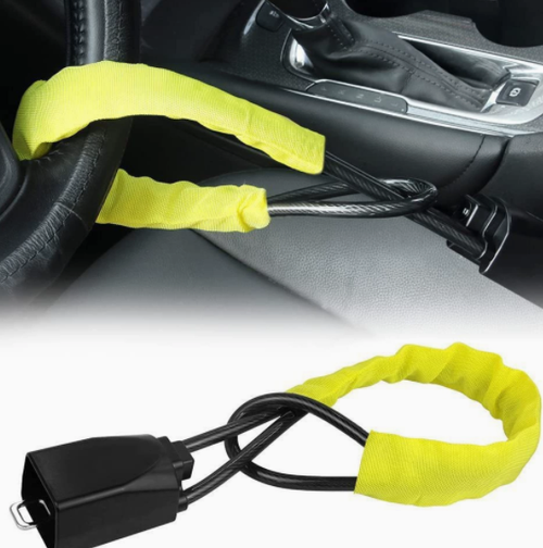 Car Steering Wheel Lock With Seat Belt Socket Steel Rope For Truck SUV Van RV With 3 Keys Universal Anti Theft Protection Device