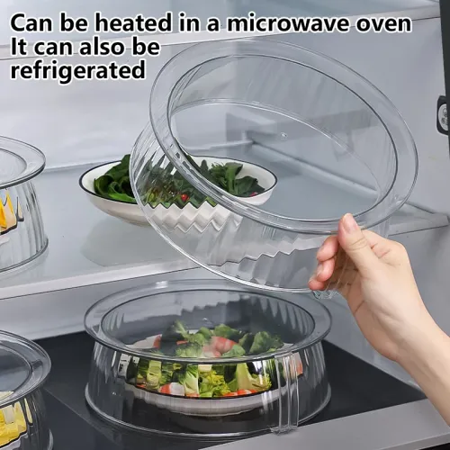 10inch Microwave Food Cover Serving Plate Cover Microwave Splatter Cover Transparent With Handle Fresh Keeping Microwave Cover