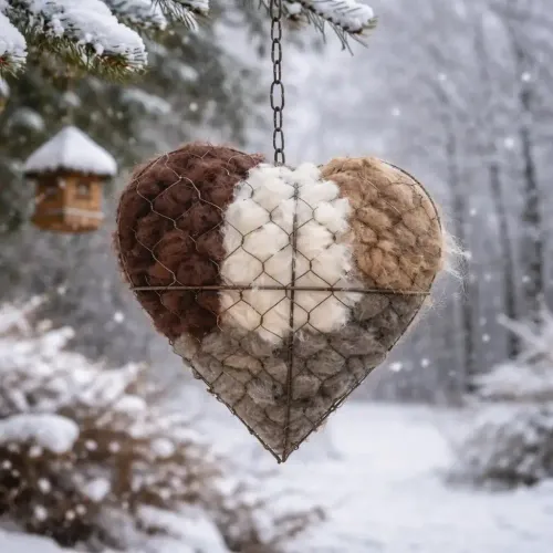 Handmade Alpaca Fiber Bird Nesting Heart Heart Shape Cotton Wool Winter Bird Tree Shelter Hanging Weather-Resistant