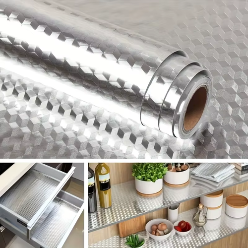 Oil Proof Kitchen wall stickers Self Adhesive Aluminum Foil Wall Stickers for Kitchen Countertop Drawer Cabinet Shelf ﻿