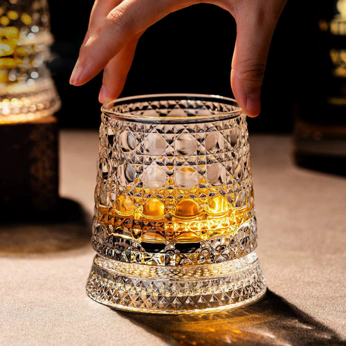 2PCS 360° Rotating Whiskey Glass Set, Crystal Spinning Tumbler Gift For Men, Whiskey Lovers & Home Bar