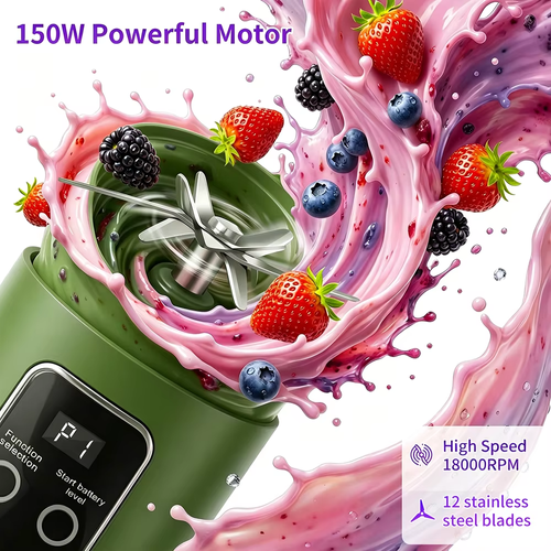 450ml Portable Juicer Blender Cup 12 Stainless Steel Blades 3 Speed Modes USB Charging Digital Screen Travel Smoothie Maker Rechargeable Mini Fruit Juice Mixer Easy To Clean For Sports Office Camping