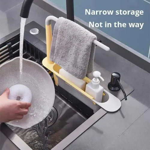 2pcs Multifunctional Telescopic Sink Storage Rack Upgraded Adjustable Sink Sponge Holder Expandable 2-in-1 For Home Kitchen