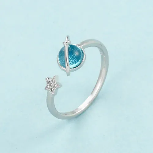 Resizable New Beautiful Star Moon Ring Women Opal Planet Relief Spinner Fidget Rings Jewelry Gifts