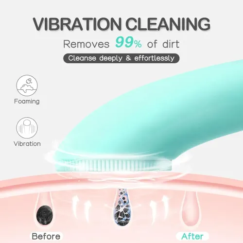 Silicone Face Scrubber, Rechargeable Facial Cleansing Brush with Heat Massage And, Waterproof Face Brush for Women and Men Green