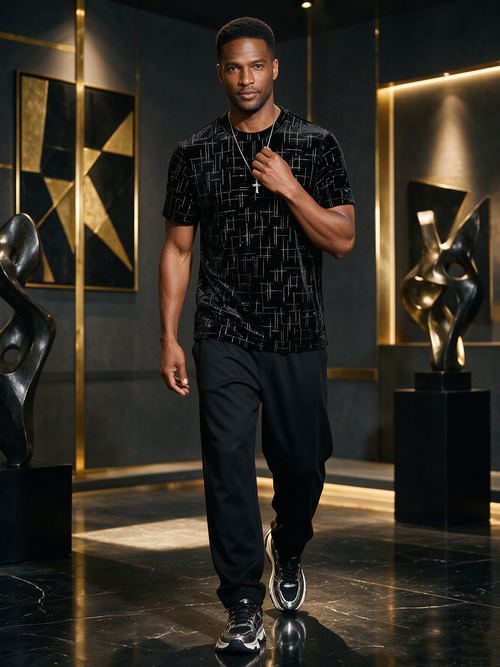 Checked velvet T-shirt