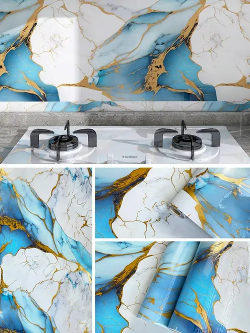 60*300cm Smooth Marble Pattern Self-adhesive Wallpaper Oil Resistant and Waterproof Stickers Furniture Renovation Self-adhesive Wallpaper