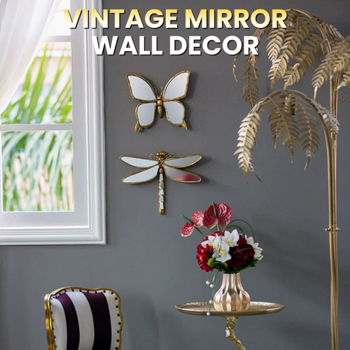 Vintage mirrored wall decorations adorned with butterfly and dragonfly patterns