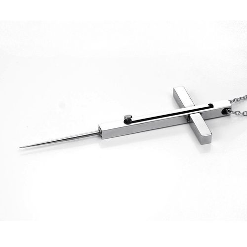 Retractable Stainless Steel Cross Pendant Charm Chains Necklace Fashion Jewelry Cool Men's Gadgets Women Girls Gifts Multi Tools