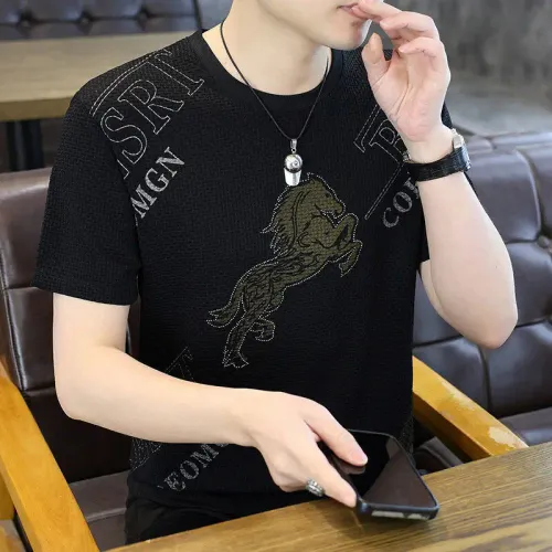 Men's Short Sleeve T-Shirt round Neck Thin Fashionable Year Breathable Summer Top Body