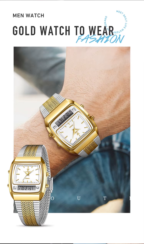 Unisex Luxury Dual-Display Quartz Waterproof Watch