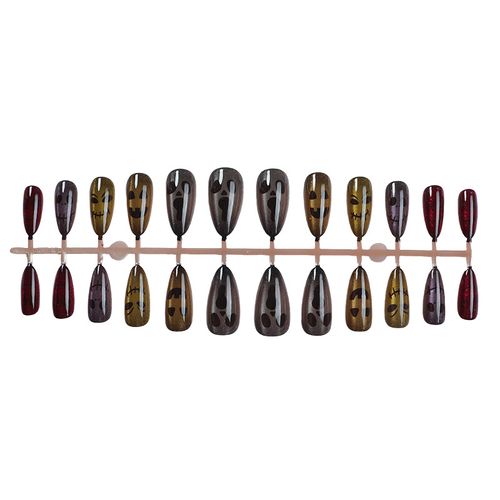 24 piece 3D cat eye fake nail patch horror green almond shaped bat ghost head bone wearable fake nail tip manicure set