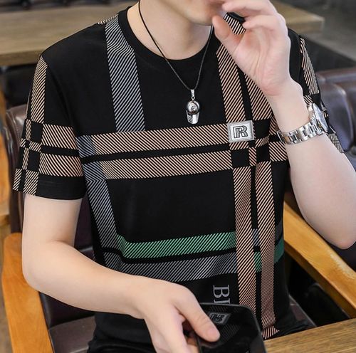 Men Striped Color Block Graphic Short Sleeve T-Shirt
