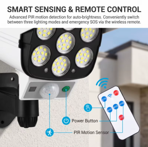 Solar Motion Sensor Security Light Dummy Fake Camera Outdoor Wall Lamp with Remote