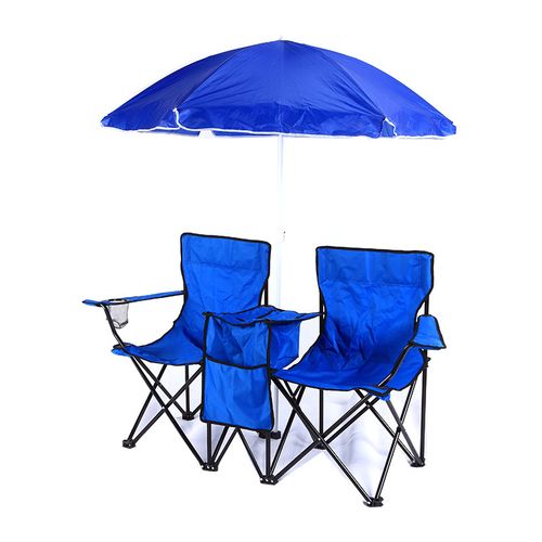 Portable Folding Picnic Double Chair with Umbrella, Table & Cooler