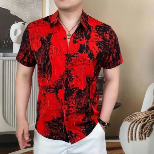 Trendy Summer Tie Dye Ice Silk Short Sleeved Shirt for Men Thin Breathable Casual Social Shirts Fashion Business Office Shirt