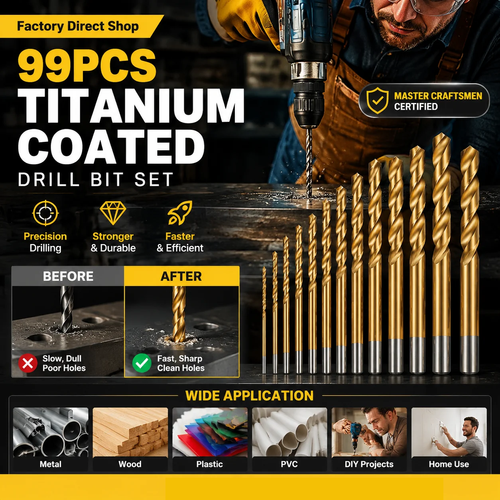99-Piece Titanium Drill Bit Set – Sharper, Faster, Longer