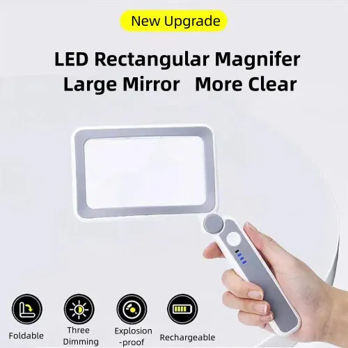 LED light 4X handheld magnifying glass with foldable optical lens, suitable for elderly people to read newspapers