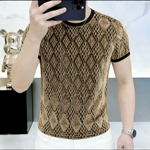 Golden Rhombus Mesh Men Short Sleeve Tee