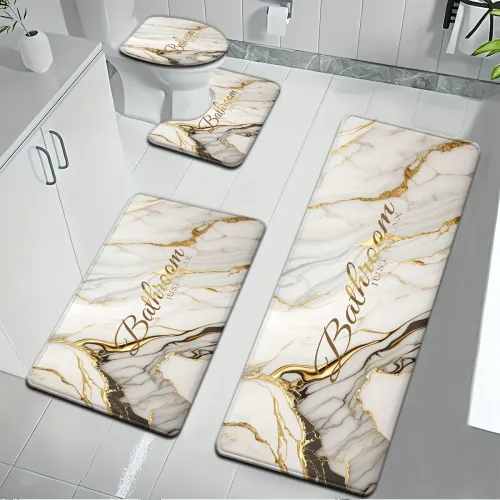 Modern Marble 3-in-1 Bathroom Mat Set Strong Water Absorption Anti slip Bathroom Carpet Bathroom Home Decoration