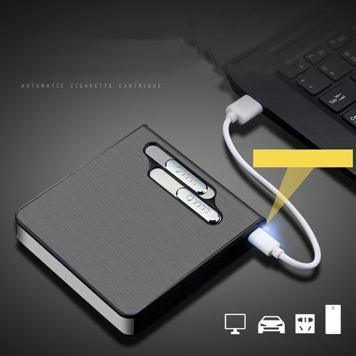 Metal cigarette case rechargeable windproof lighter integrated cigarette case