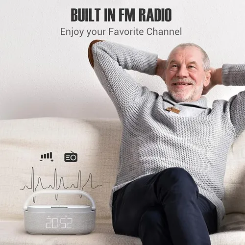 6 IN 1 15W FAST 2500mAh Bluetooth speaker with wireless charger, FM radio, and dimming light