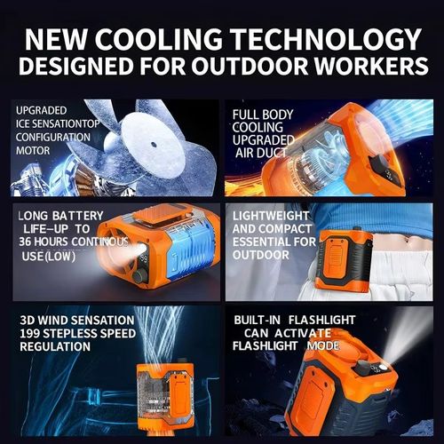 High-speed Waist Fan Outdoor Fan Portable Waist Hanging Neck Strong Dual Air Vents Fans for Travel Sports Courier Outdoor Work