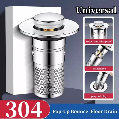 2Pcs Stainless Steel Floor Drain Filter Washbasin Plug Anti Odor Pop-Up Bounce Core Basin Stopper Hair Catcher Shower Sink Strainer